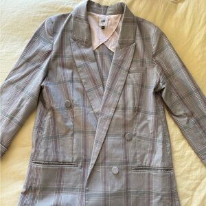 CAbi Taupe Plaid Double-Breasted Blazer